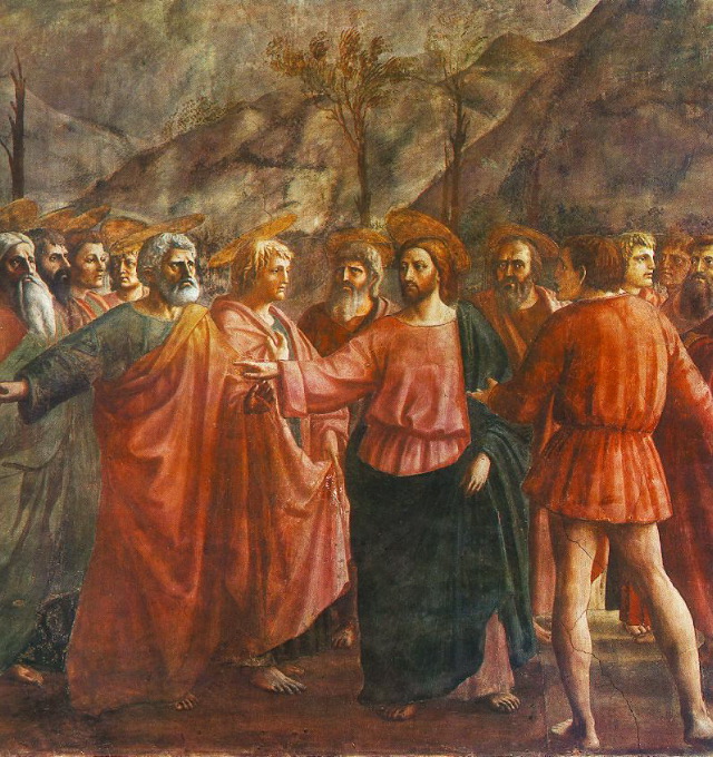 MASACCIO-Tribute Money-1426-27-Fresco, 255 x 598 cm-Cappella Brancacci, Santa Maria del Carmine, Florence-DETAIL