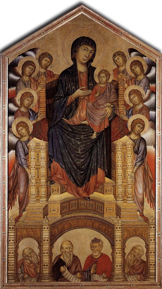 Cimabue-The Madonna in Majesty (Maestà)-1285-86-Tempera on panel, 385 x 223 cm-Galleria degli Uffizi, Florence