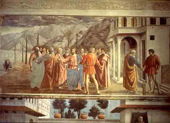 Masaccio. Tribute Money, fresco in the Brancacci Chapel