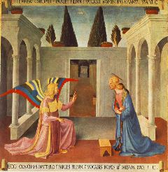 fra angelica-Annunciation (from the paintings for the Armadio degli Argenti)-1450 Tempera on wood, 38,5 x 37 cm-Museo di San Marco, Florence