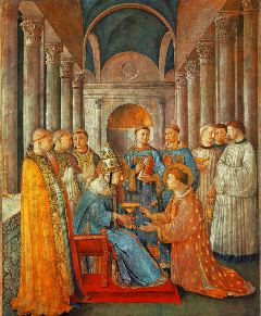 fra angelica-St Sixtus Ordains St Lawrence-1447-49-Fresco, 271 x 197 cm-Cappella Niccolina, Palazzi Pontifici, Vatican