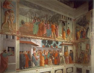 MASACCIO-Frescoes in the Cappella Brancacci (left view)-1426-82-Fresco-Santa Maria del Carmine, Florence-