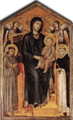 Cimabue- Madonna Enthroned with the Child, St Francis St. Domenico and two Angels---Tempera on wood, 133 x 81 cm-Galleria degli Uffizi, Florence-