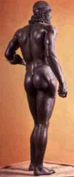 Young Warrior, found in the sea off Riace, Italy. Bronze with bone and glass eyes, silver teeth, and copper lips and nipples, 460-450 BCE