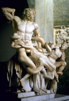 Laocoon and His Sons, perhaps the orinal of the 2nd or 1st centry BCE or a Rman copy of the 1st century CE. Marble