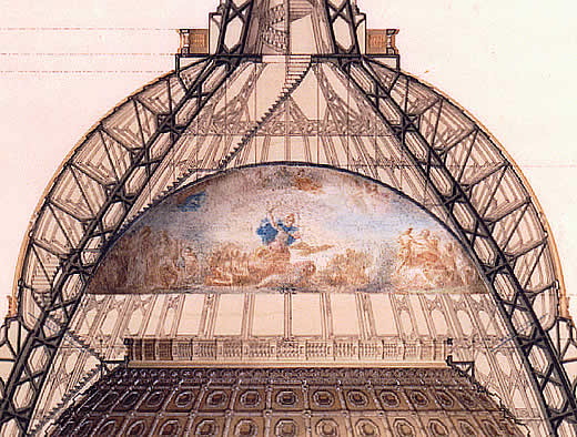 U.S. Capitol Rotunda; Detail of the cross-section drawing showing the Rotunda canopy area