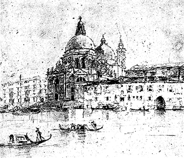 Etching of cathedral in Venice