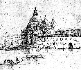 Etching of cathedral in Venice