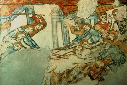 Church at Malles Venosta (Italian Tyrol). A martyrdom. Italo-Alpine style, 9th c. Closely associated with Mustair frescoes