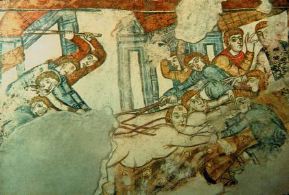 Church at Malles Venosta (Italian Tyrol). A martyrdom. Italo-Alpine style, 9th c. Closely associated with Mustair frescoes