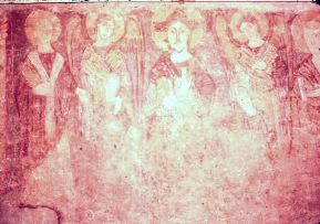 Fresco of Last Judgement. Michael and Andrew (or Cyril) are on the right, and Gabriel and Clement (or Methodius) on the left. 9th c. A.D. (Rome- Saint Clement). Style reflects Byzantine influence in Italy